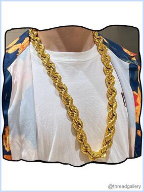 24K Gold Plated Rope Chain Hip Hop Necklace Lobster Clasp
